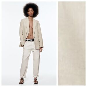 NWT. Zara Sand 100% Linen Blazer/Jacket with Pockets. Size S.